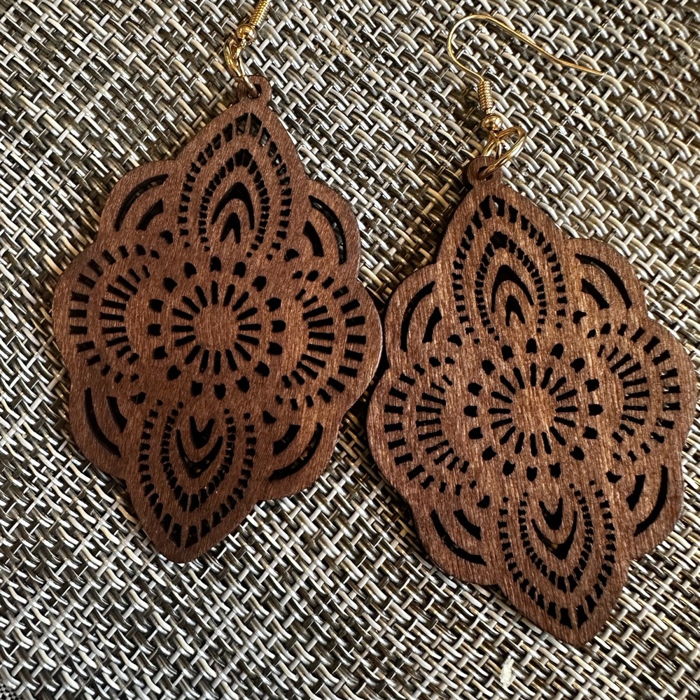 light weight wood Intricate Brown Wooden Earrings